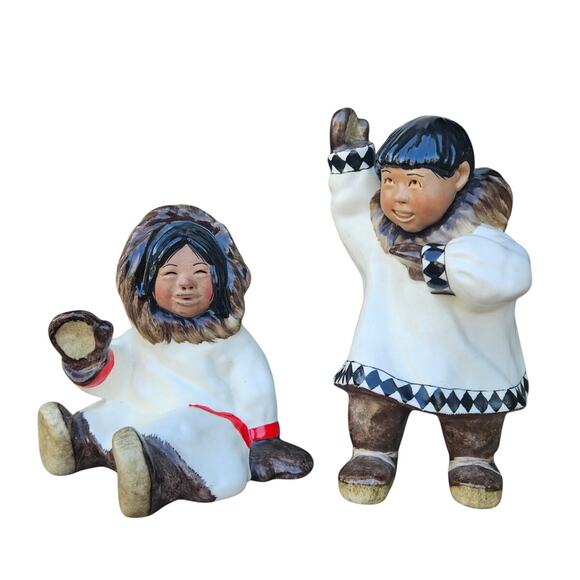 Vintage Intuit Figurine Set C,Alan Johnson Alaska Eskimo Benny 1963 Dinah 1982 - Picture 1 of 9